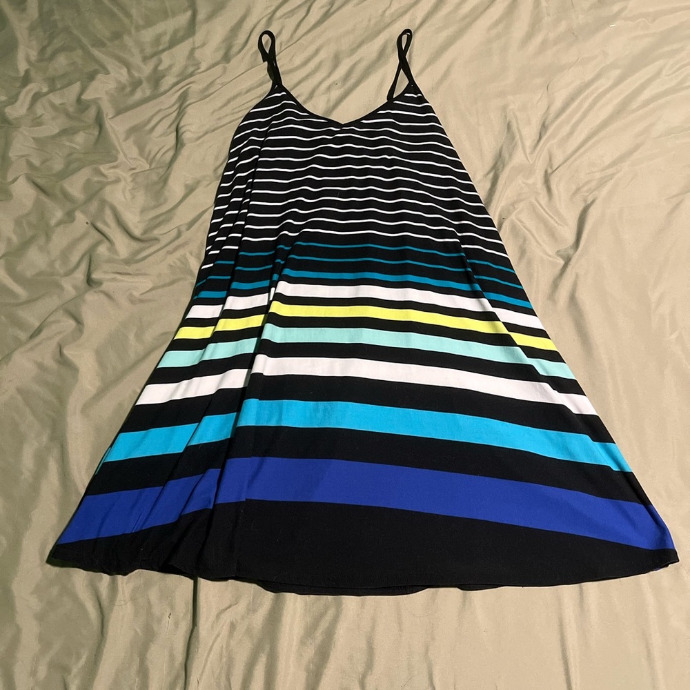 Blue and White Striped Black Sundress
